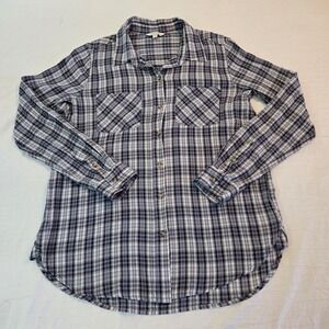 Lucky Brand Womens Small Tiny Plaid Blue Button Up Long‎ Sleeve Pockets Cowgirl